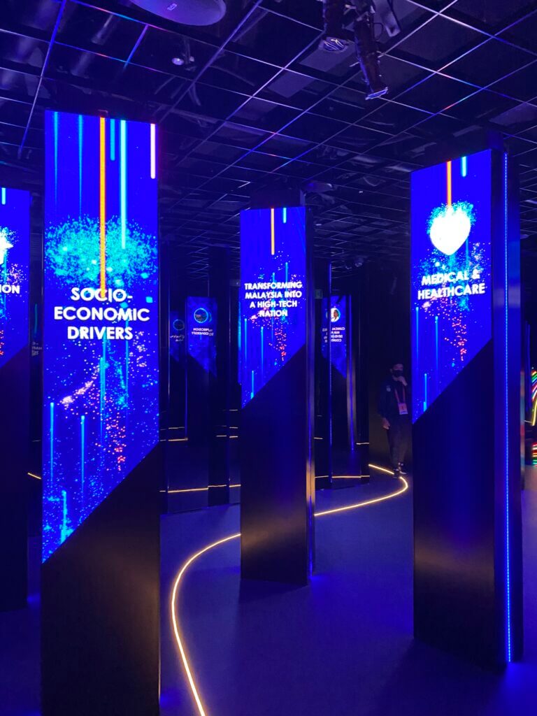 Pillars with LED screens inserted into the faces