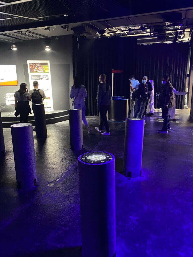 The exit area with a series of bollards you could interact with